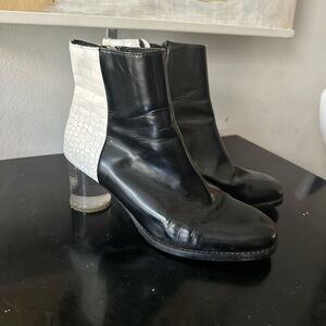 two tone boots with clear lucite heel